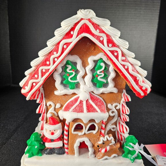 Claydough Light Up LED, Gingerbread House With Santa And Reindeer 9" Tall - Picture 11 of 14